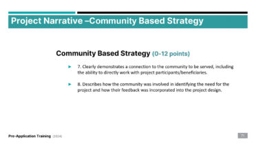 Pre-Application 5: Community-Based Strategy